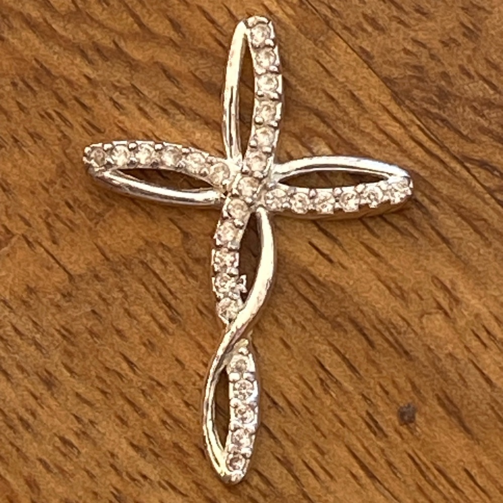 Vintage Brilliant Swirl Cross Pendant Sterling Silver 925 Cubic Zirconia Ladies